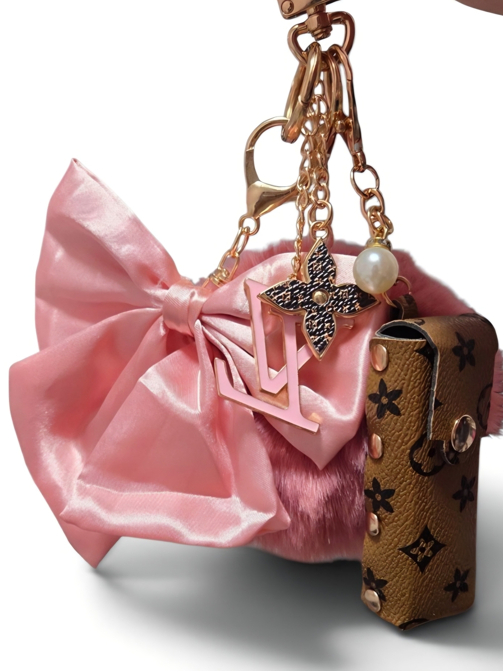 Designer Inspired Pink Bow Keychain Charm Bag Accessory
